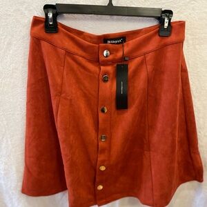Allegra K Faux Suede A-Line High Waisted Mini Skirt Burnt Orange Size: L
